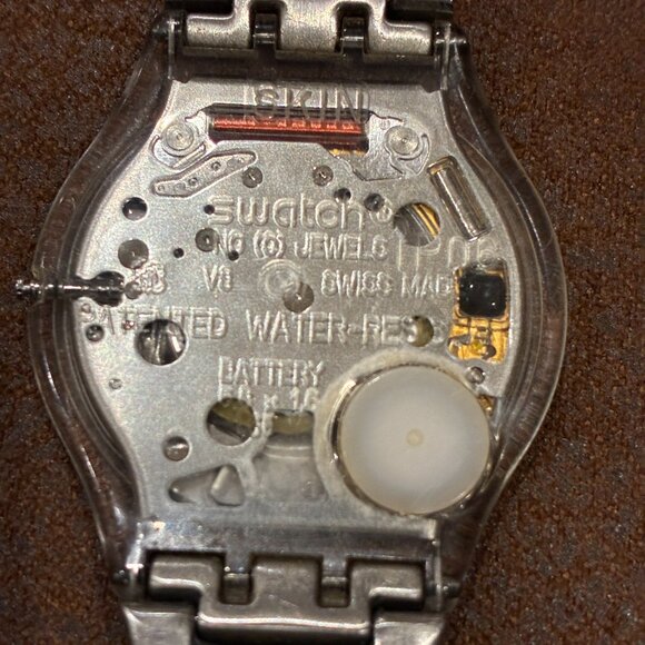 Swatch Watch Flat Silver Face with White Silver Band & Clasp - Picture 6 of 14